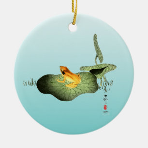 Yellow Frog on Lotus Leaf  Ceramic Ornament