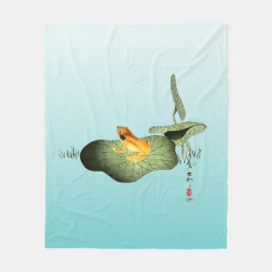 Yellow Frog on Lotus Leaf  Fleece Blanket