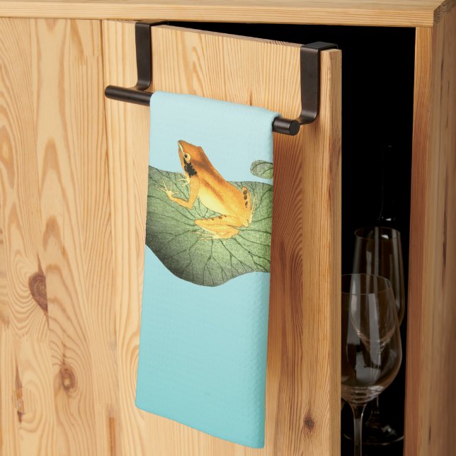 Yellow Frog on Lotus Leaf Kitchen Towel (Thirds Fold)