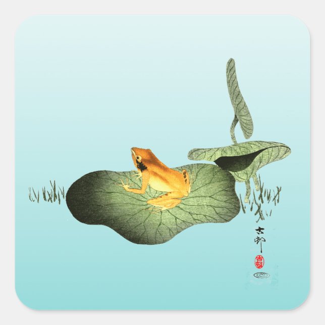 Yellow Frog on Lotus Leaf  Square Sticker (Front)