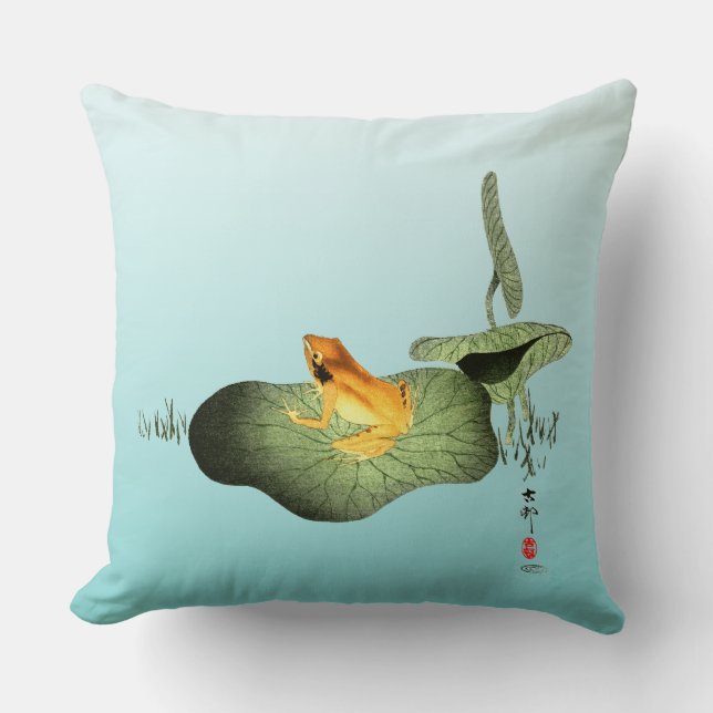Yellow Frog on Lotus Leaf  Throw Pillow (Front)
