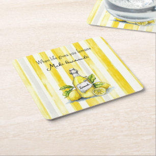 Yellow Fruit Lemons Make Lemonade Square Paper Coaster