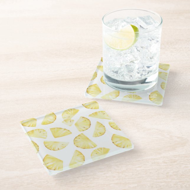 Yellow Fruit Pineapples Glass Coaster (Angled)