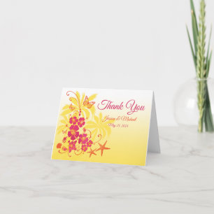 Yellow, Fuchsia, White Tropical Wedding Thank You