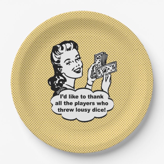 Yellow Funny Retro Bunco I'd Like To Thank Paper Plate (Front)