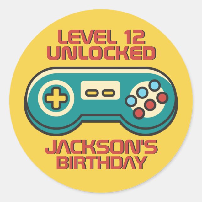 Yellow Gamer Level Unlocked Retro Gaming Birthday Classic Round Sticker (Front)