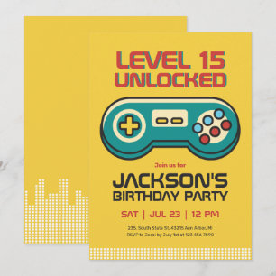 Yellow Gaming Video Game Player Gamer Boy Birthday Invitation