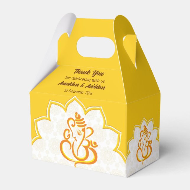 Yellow Ganesha with mandala background  Favour Box (Front Side)