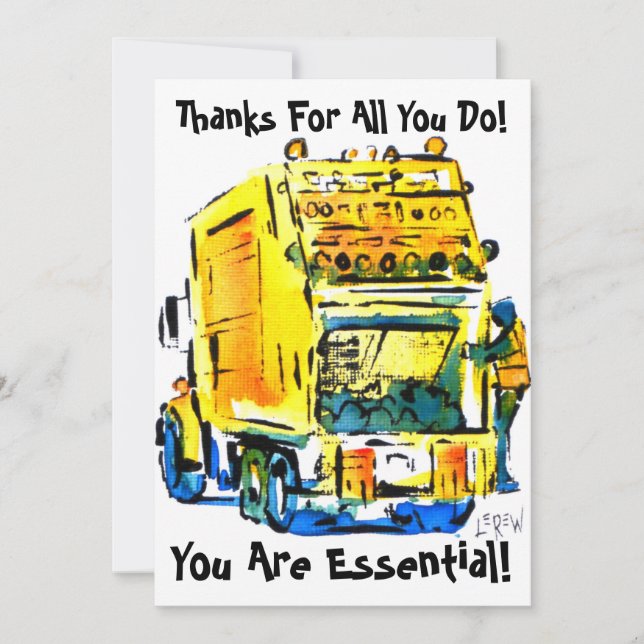 Yellow Garbage Truck Thank You Card (Front)