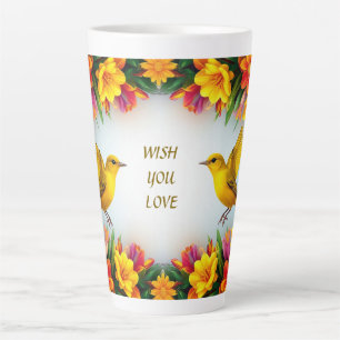 Yellow Garden Birds Floral Frame Coffee Bird Lover Latte Mug