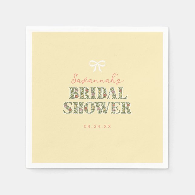 Yellow Garden Floral Bridal Shower Napkin (Front)