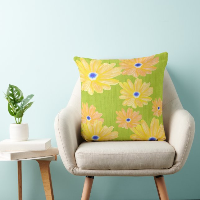  Yellow Garden Floral Throw Pillow (Chair)
