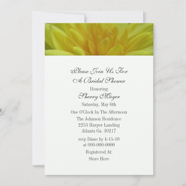 Yellow Garden Mum Shower Invitations (Front)