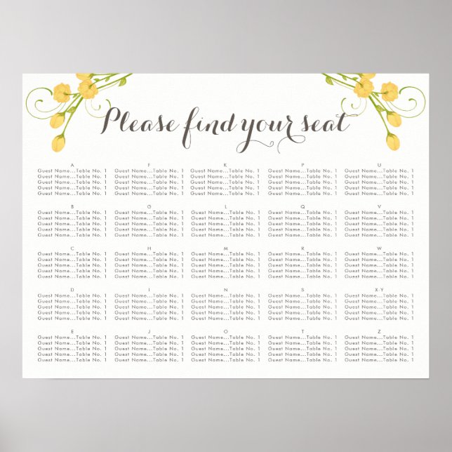 Yellow Garden Roses, Seating Chart (Front)