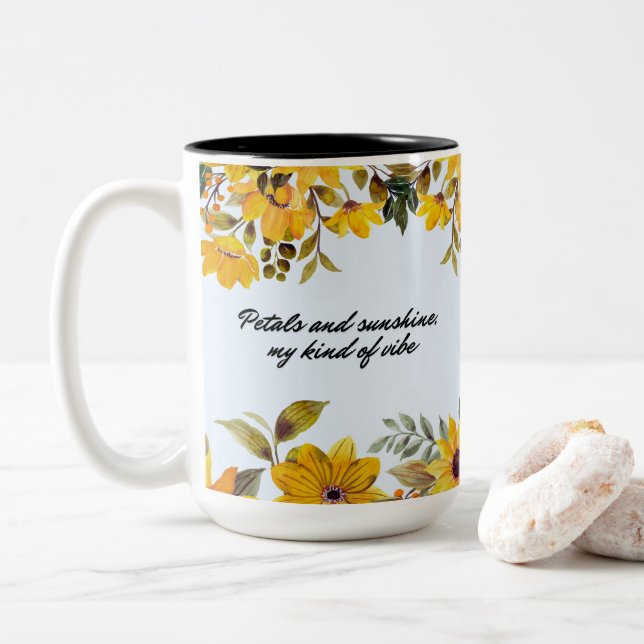 Yellow Garden & Sunshine Two-Tone Coffee Mug (With Donut)