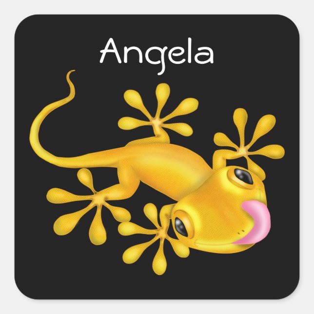 Yellow Gecko Lizard Square Sticker (Front)