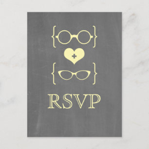 Yellow Geeky Glasses Chalkboard RSVP Postcard