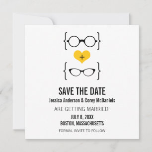 Yellow Geeky Glasses Save the Date Announcement