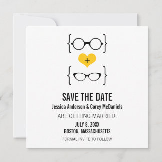 Yellow Geeky Glasses Save the Date Announcement