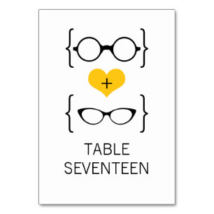 Yellow Geeky Glasses Wedding Table Card