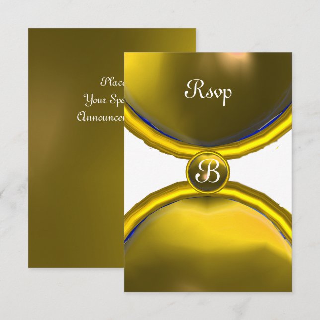 YELLOW GEM GOLD MAGIC RINGS MONOGRAM rsvp Invitation (Front/Back)