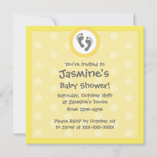 Yellow gender neutral dots baby shower invitations
