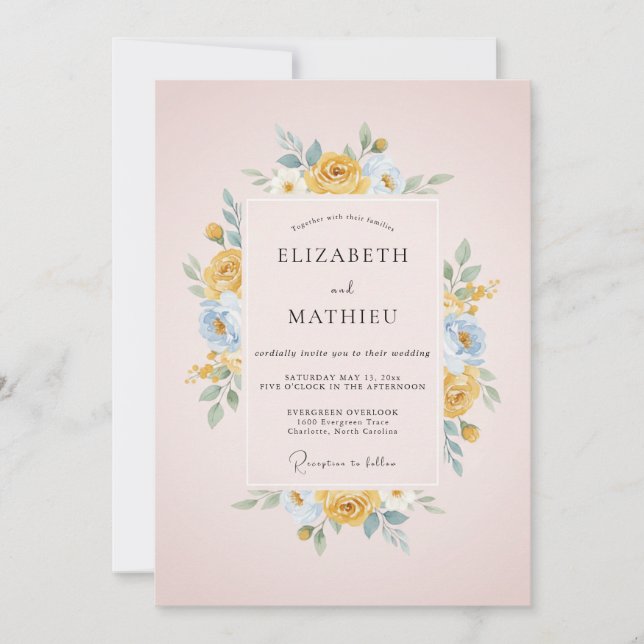 Yellow Gentle Blossom Wedding Invitation (Front)
