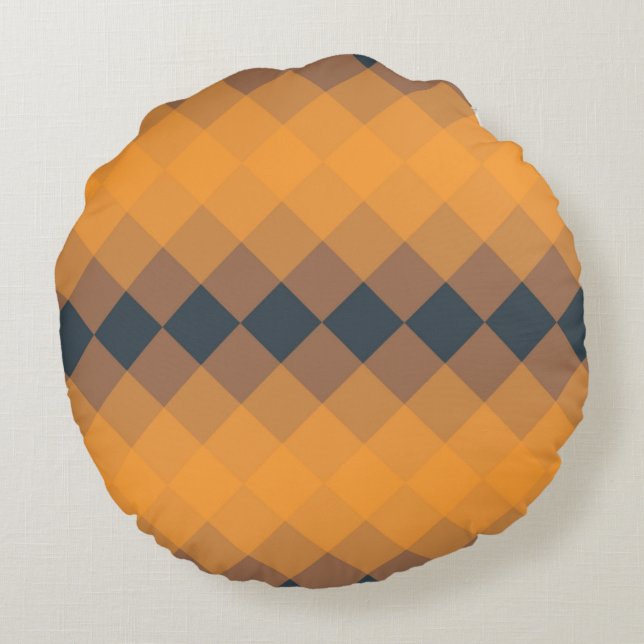 Yellow, geometric, lively, abstract trendy pattern round pillow (Back)
