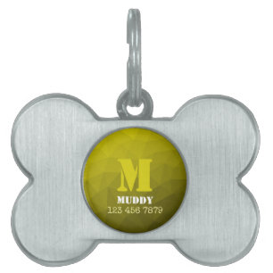 Yellow geometric mesh pattern custom Monogram Pet ID Tag