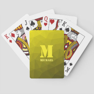 Yellow geometric mesh pattern Monogram Playing Cards