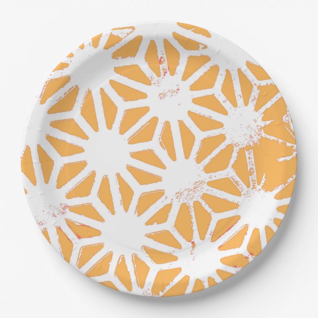 Yellow geometric pattern paper plate (Front)