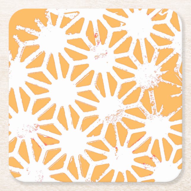 Yellow geometric pattern square paper coaster (Front)