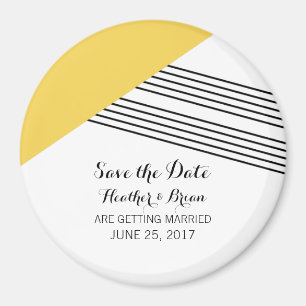 Yellow Geometric Stripe Save the Date Magnet