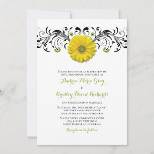 Yellow Gerber Daisy Floral Wedding Invitation