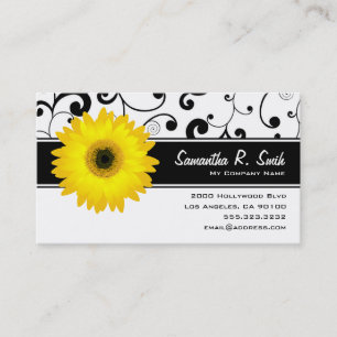 Yellow Gerbera Daisy Black & White Scroll Business Card