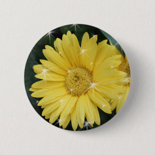 yellow gerbera daisy flower with stars 2 inch round button
