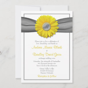 Yellow Gerbera Daisy Grey Ribbon Invitation