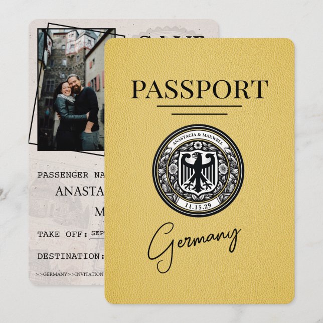 Yellow Germany Passport Save The Date (Front/Back)