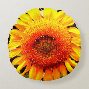 Yellow Giant Sunflower Round Pillow