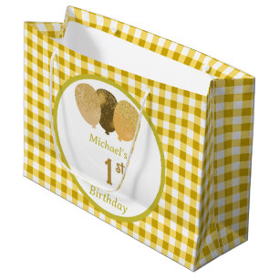 Yellow Gingham Balloon Custom Multi Photo Birthday Large Gift Bag