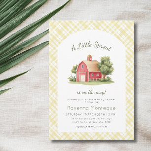 Yellow Gingham Barn Little Sprout Kids Baby Shower Invitation