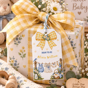 Yellow Gingham Bow Duck Mom To Be Custom Name Gift Tags