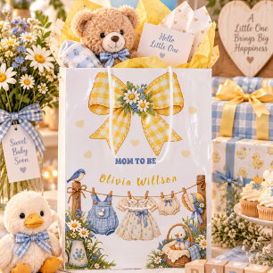 Yellow Gingham Bow Duck Mom To Be Custom Name Medium Gift Bag