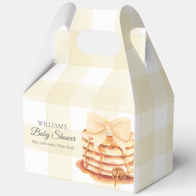 Yellow Gingham Bow Pancake Brunch Baby Shower  Favor Box (Back)