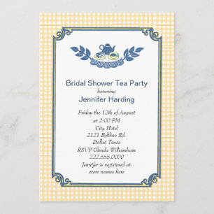 Yellow Gingham Bridal Shower Tea Party Invitation