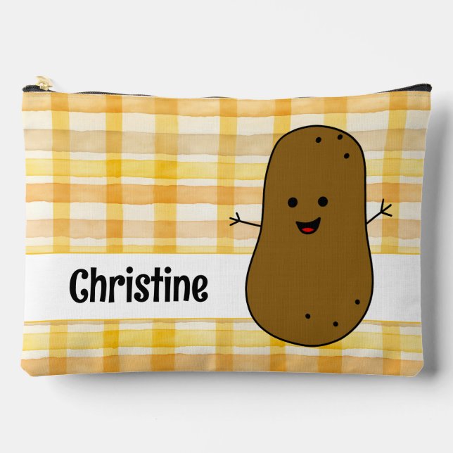 Yellow Gingham Brown Potato Custom Accessory Pouch (Front)