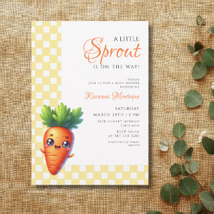 Yellow Gingham Carrot Little Sprout Baby Shower Invitation