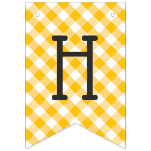 Yellow Gingham Check Pattern Happy Birthday Bunting Flags