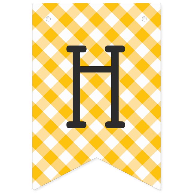 Yellow Gingham Check Pattern Happy Birthday Bunting Flags (Second Flag)