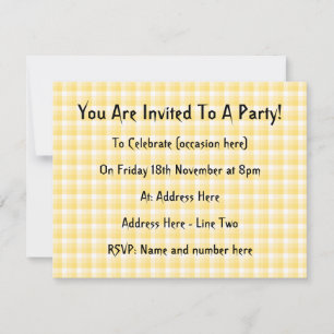 Yellow Gingham Check Pattern. Invitation